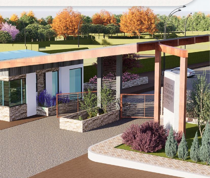 Render del club house y senderos internos de Alta Vista